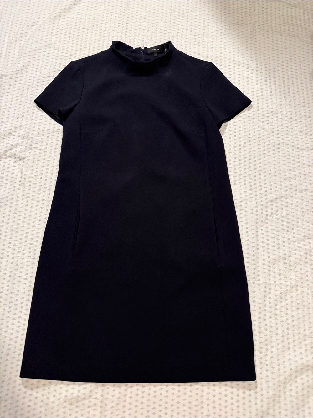 Theory Navy High-Neck Short Sleeve Shift Dress